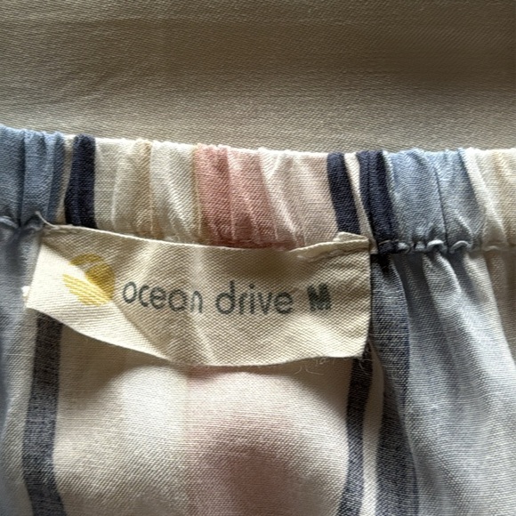 Ocean Drive Blue & Pink Striped Strapless Skort Romper Smocked Waist Tassel Tie - Picture 10 of 12